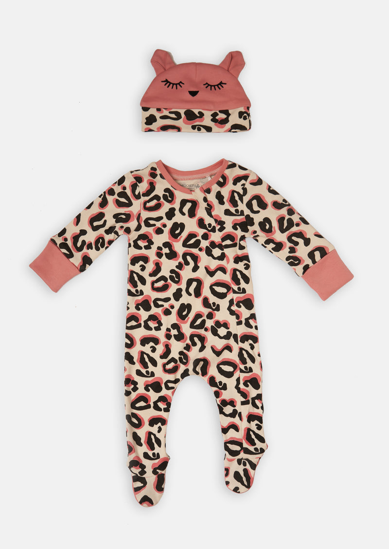 Baby Girls Animal Printed Sleepsuit with Hat