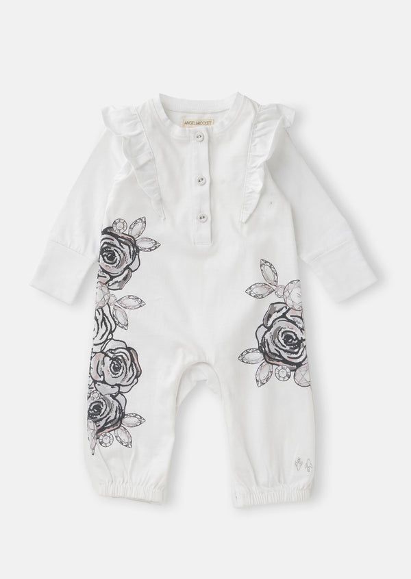Baby Girl Floral Printed White Jumpsuit