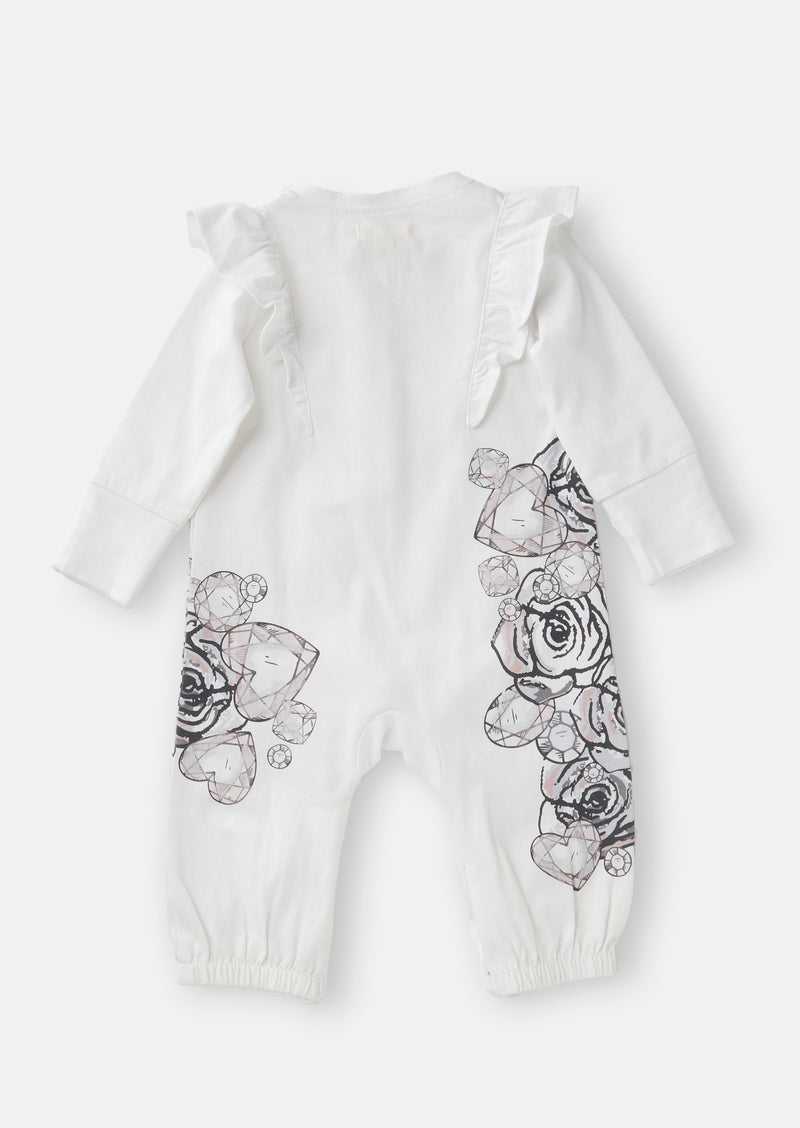 Baby Girl Floral Printed White Jumpsuit