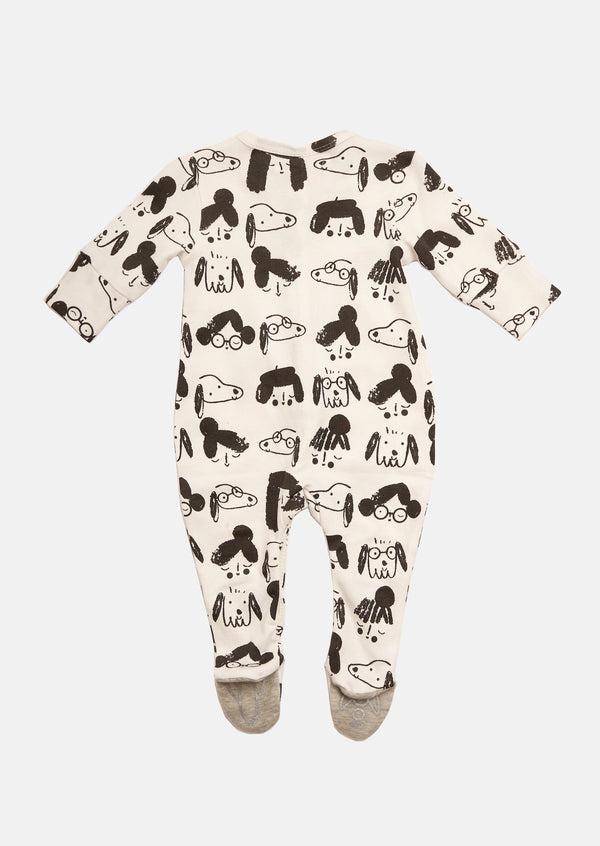 Baby Girl Printed All in One White Sleepsuit with Hat