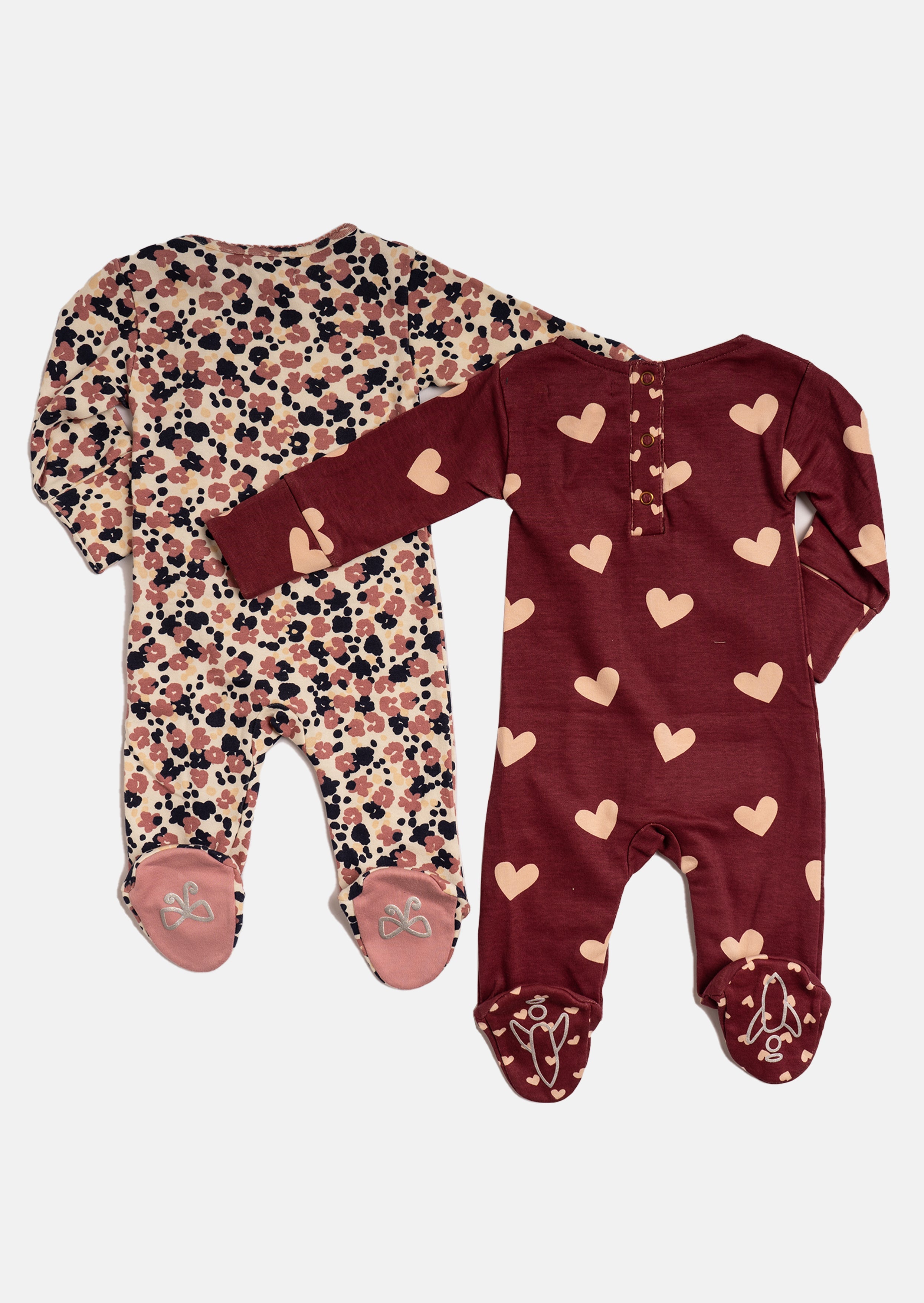 Baby Girl Printed All in One Brown Sleepsuit 2 Pcs Pack