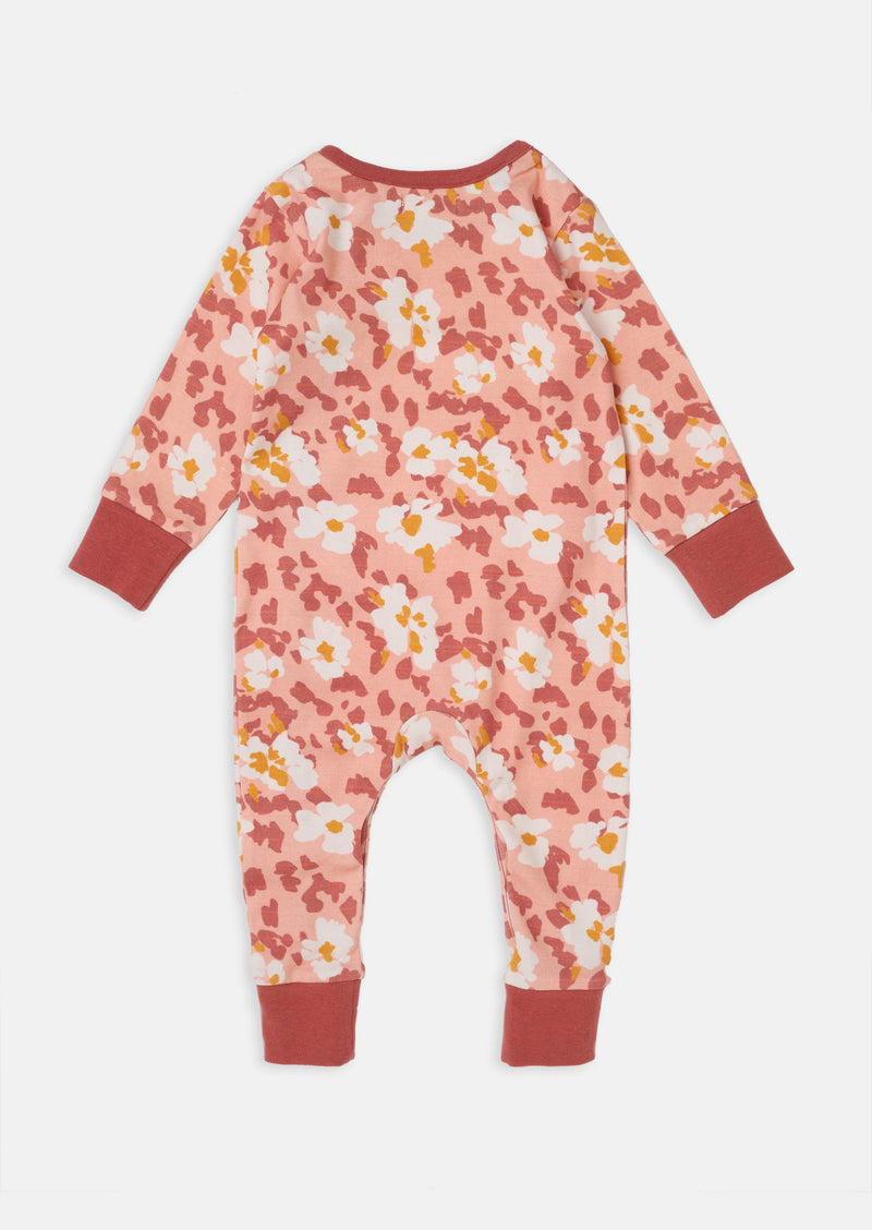 Baby Girl Printed All in One Pink Sleepsuit 2 Pcs Pack