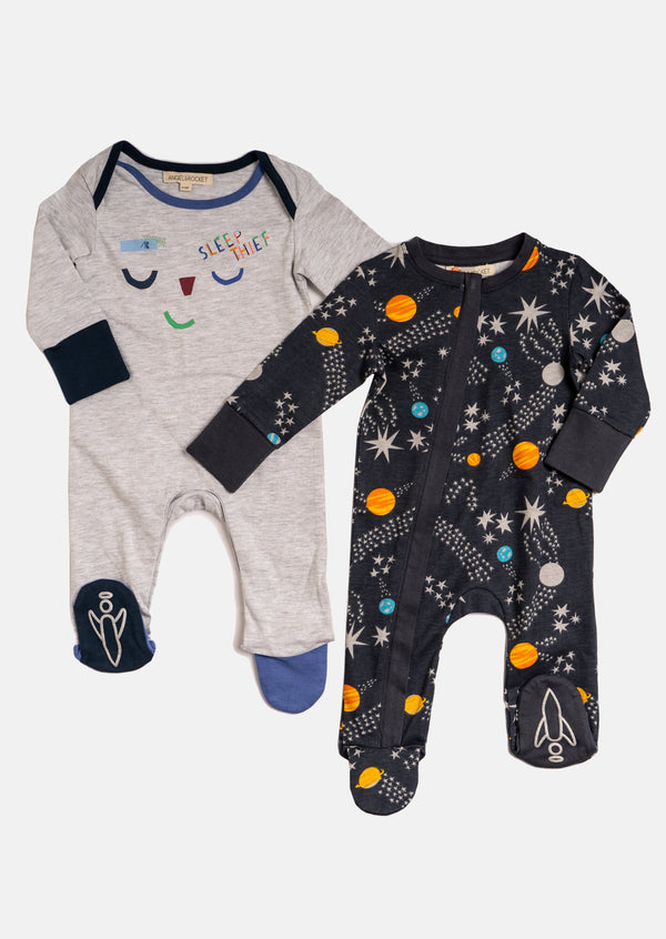 Baby Boy Printed All in One Sleepsuit 2 Pcs Pack
