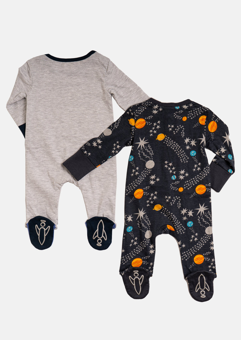 Baby Boy Printed All in One Sleepsuit 2 Pcs Pack
