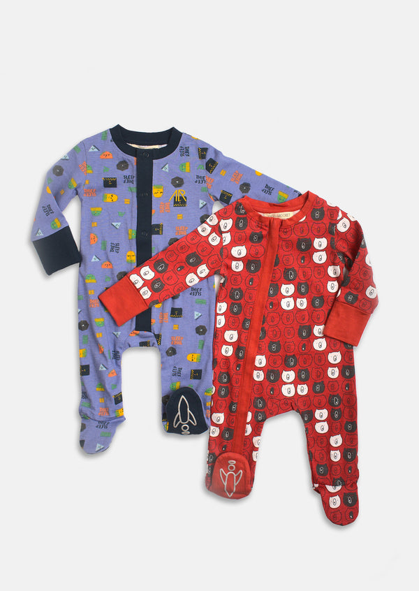 Baby Boy All in One Printed Sleepsuit 2 Pcs Pack