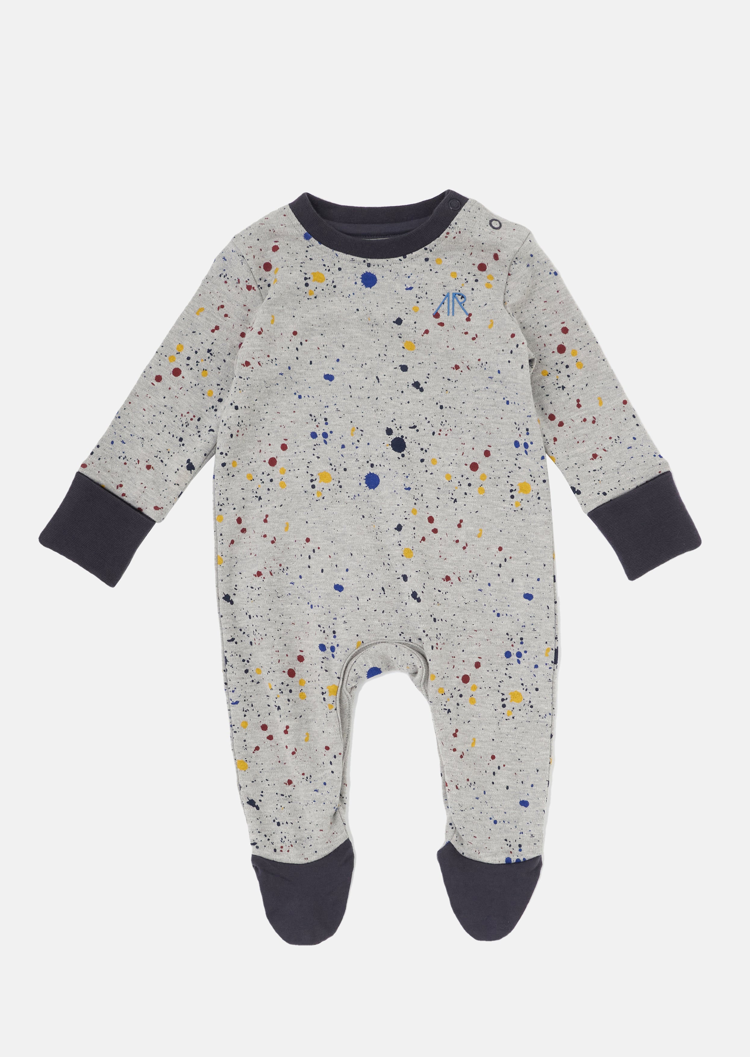 Baby Boy Paint Splat Printed All in One Grey Sleepsuit