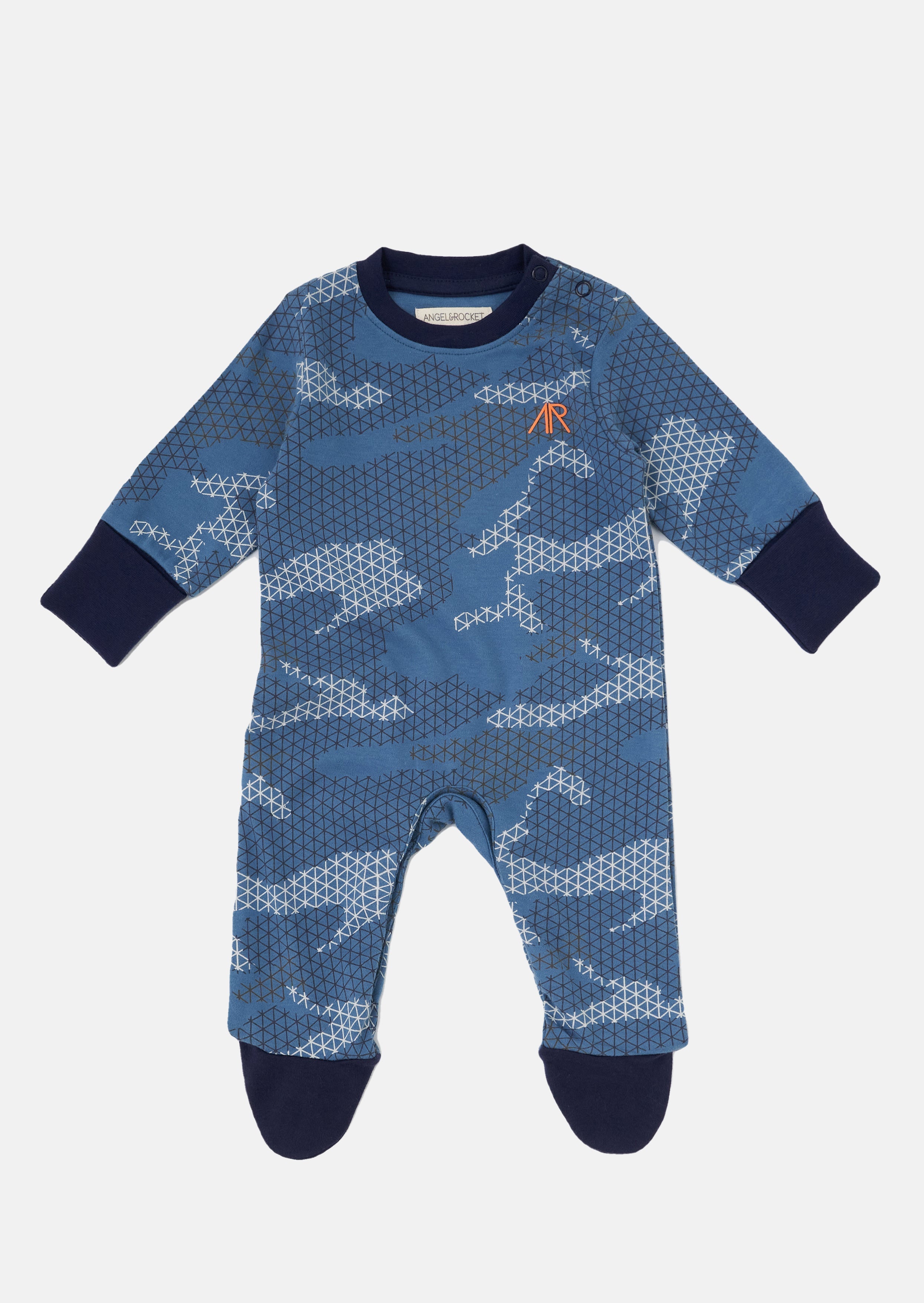 Baby Boy Camo Printed All in One Blue Sleepsuit