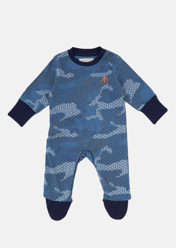 Baby Boys Camo Printed All in One Blue Sleepsuit