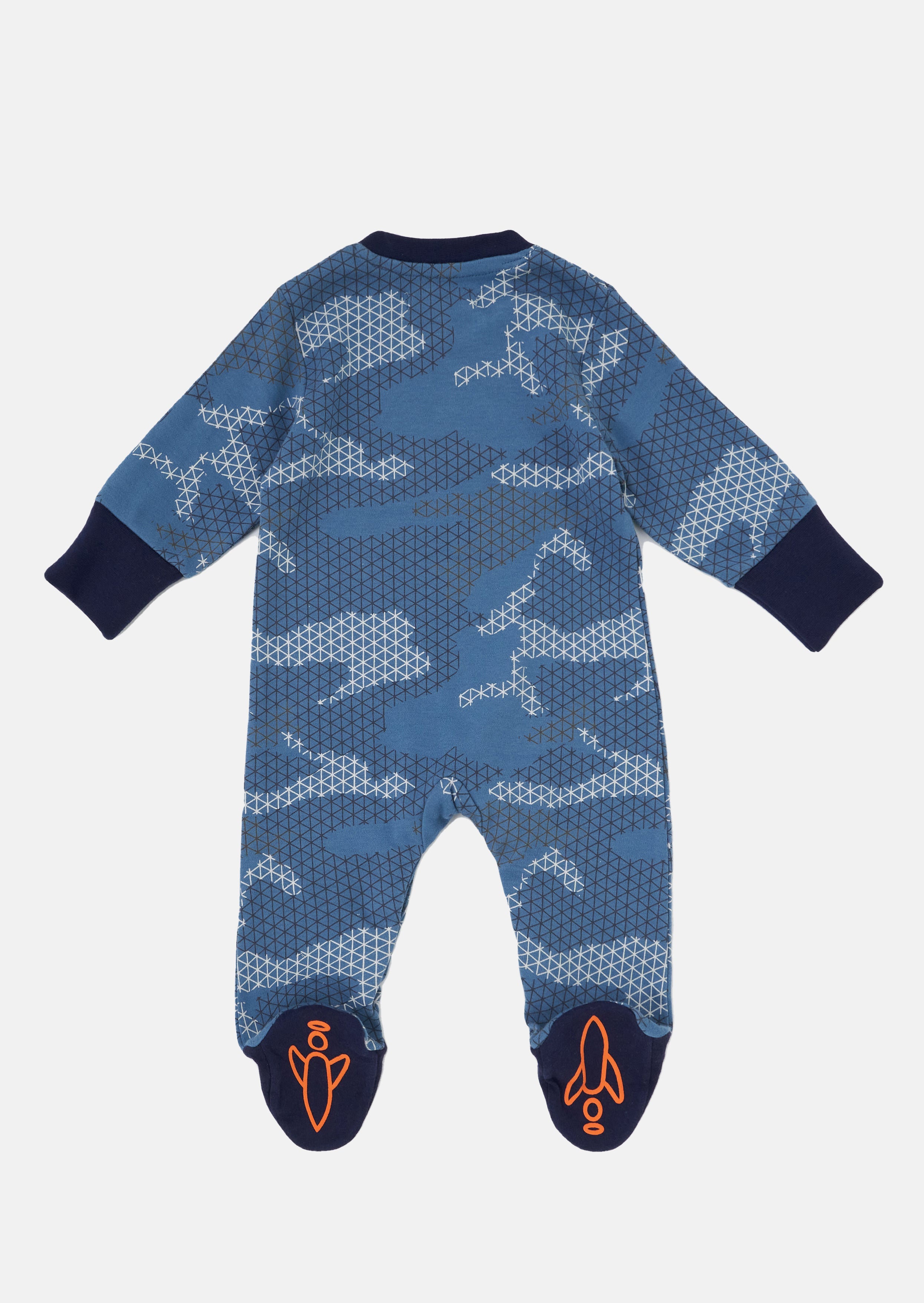 Baby Boy Camo Printed All in One Blue Sleepsuit
