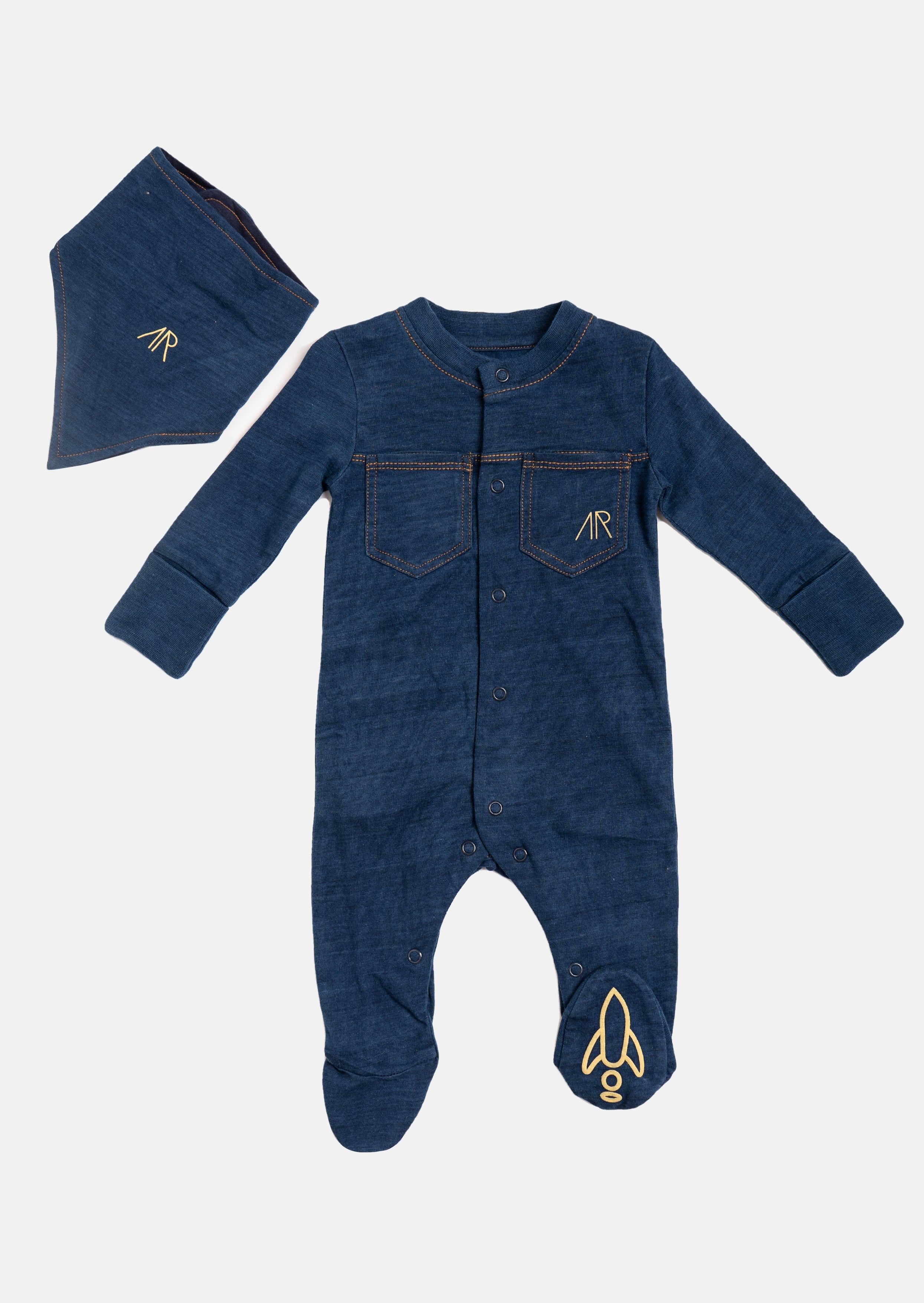 Baby Boy All in One Blue Sleepsuit with Hat