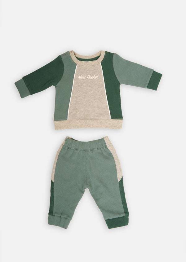 Baby Boy Green Color Blocked Co-ordinated Set