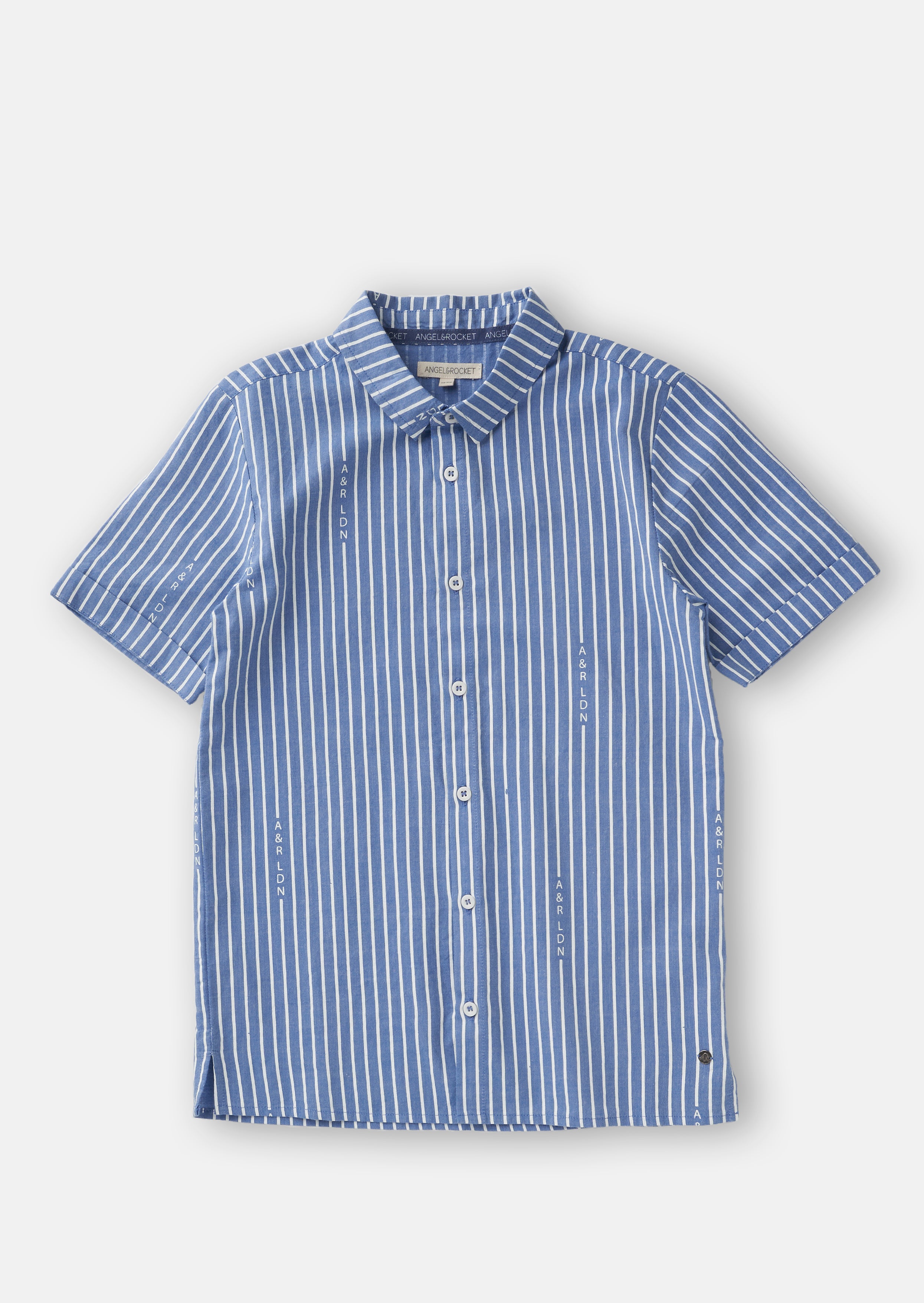 Boys Smart Blue Striped Half Sleeves Cotton Shirt
