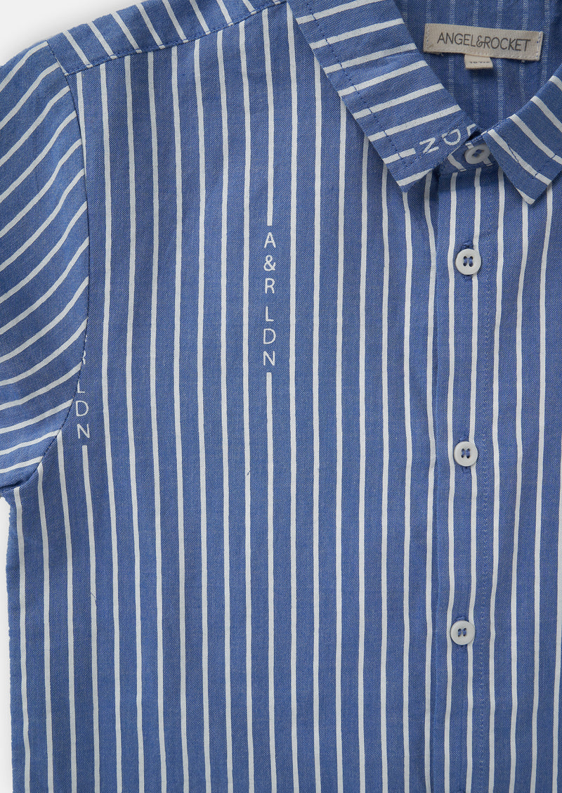 Boys Smart Blue Striped Half Sleeve Cotton Shirt
