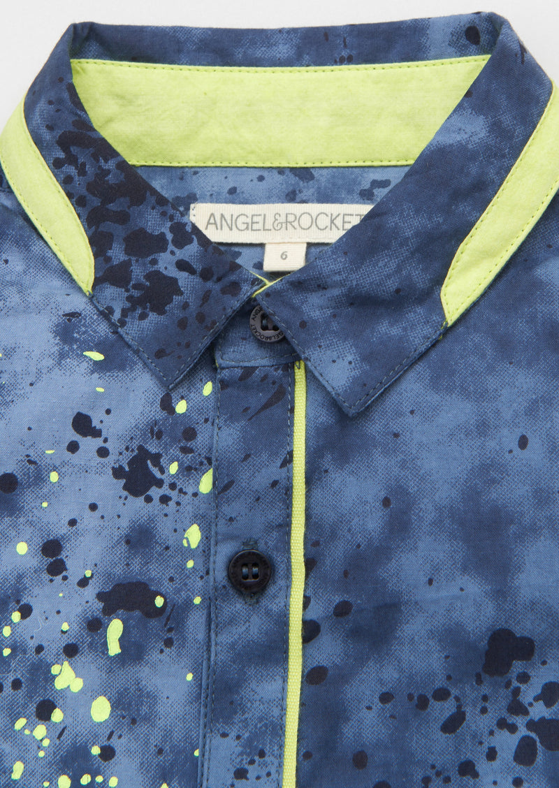Boys Paint Splat Printed Half Sleeve Blue Shirt