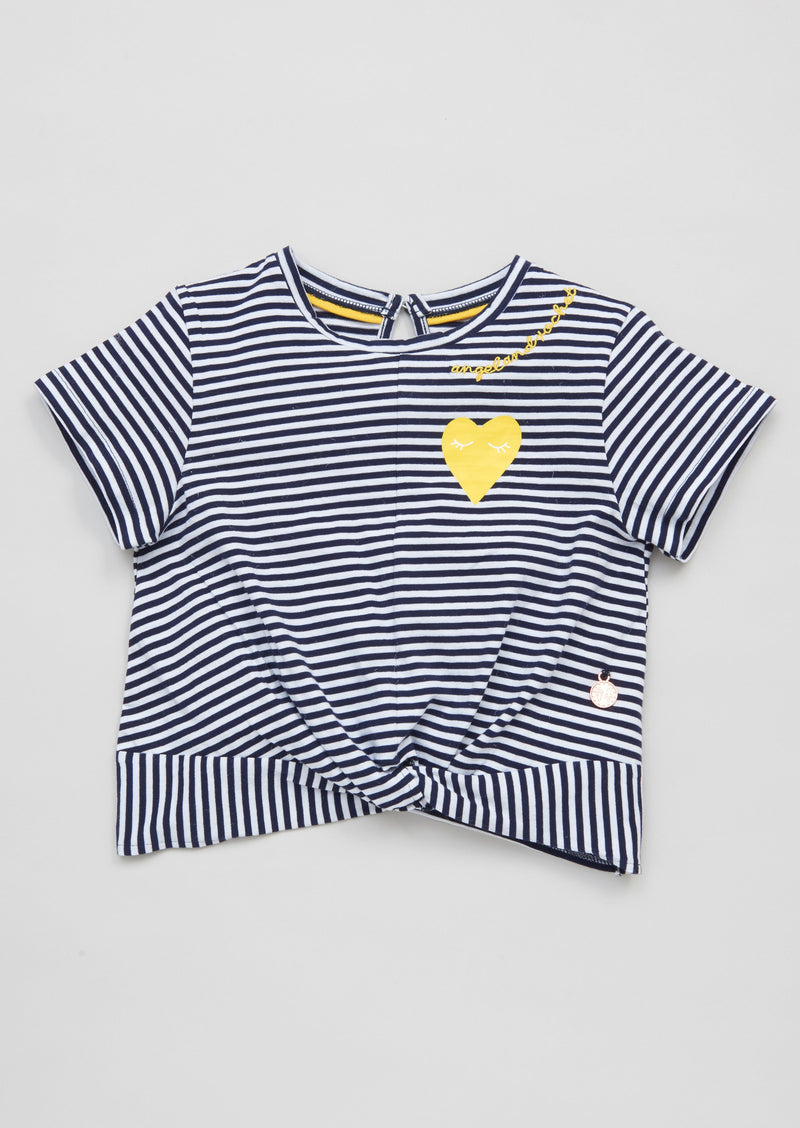 Girls Heart Stripe Yarn Dyed Blue T-Shirt