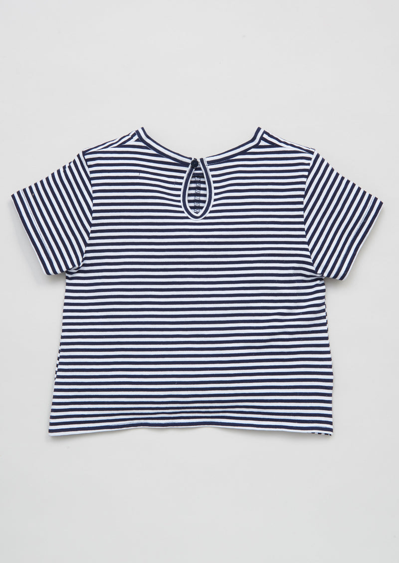 Girls Heart Stripe Yarn Dyed Blue T-Shirt
