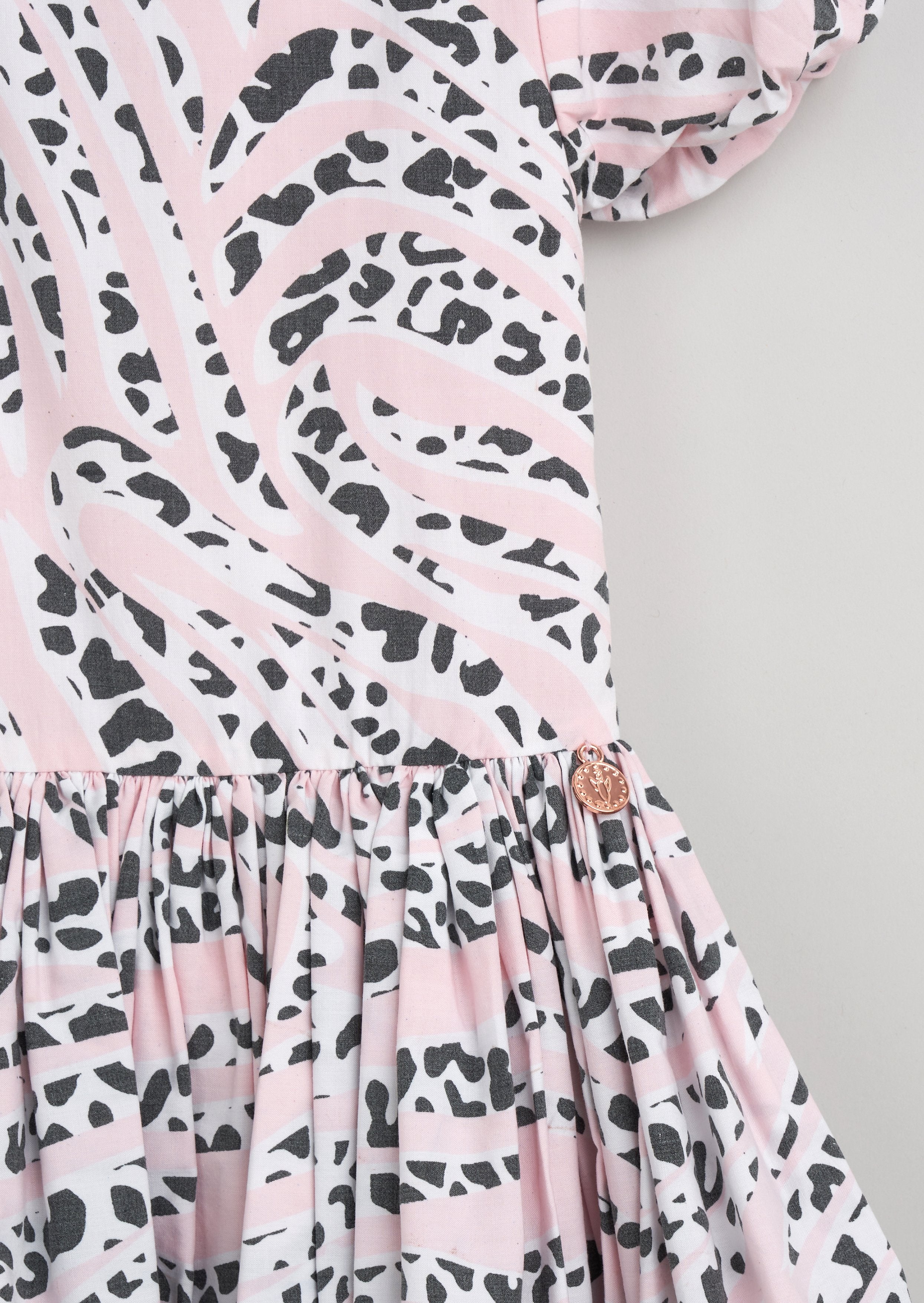 Girls Puff Ball Pink Dress with Animal Printed