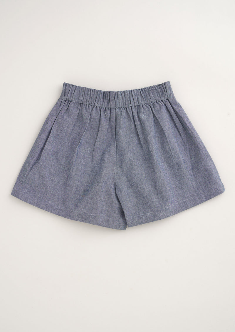Girls Blue Pleated Woven Shorts