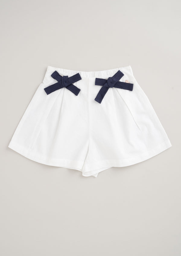 Girls White Pleated Woven Shorts