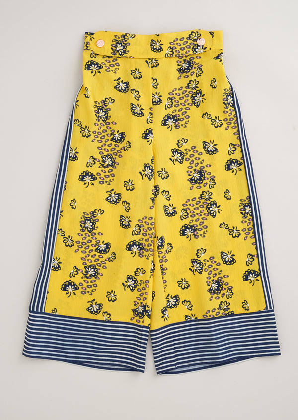 Girls Floral Printed Yellow Culottes