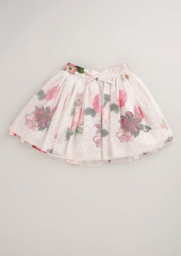 Girls Floral Printed Woven Pink Skirt