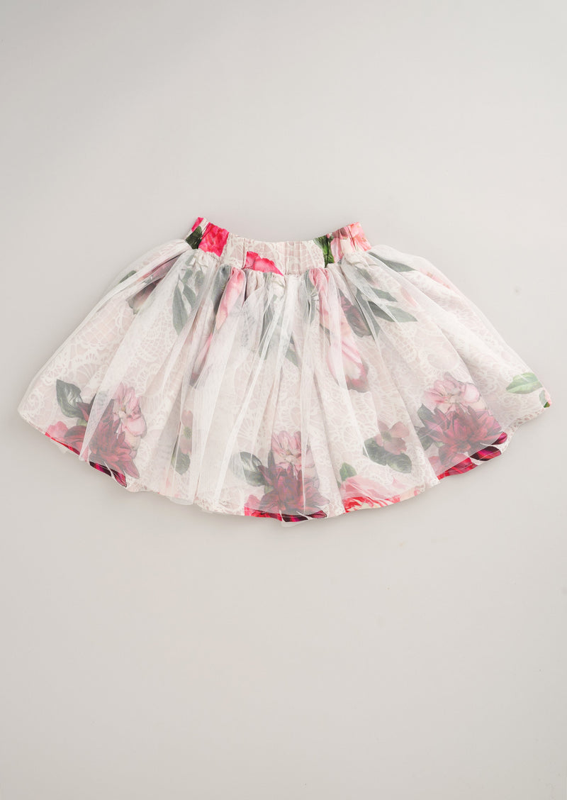 Girls Floral Printed Woven Pink Skirt