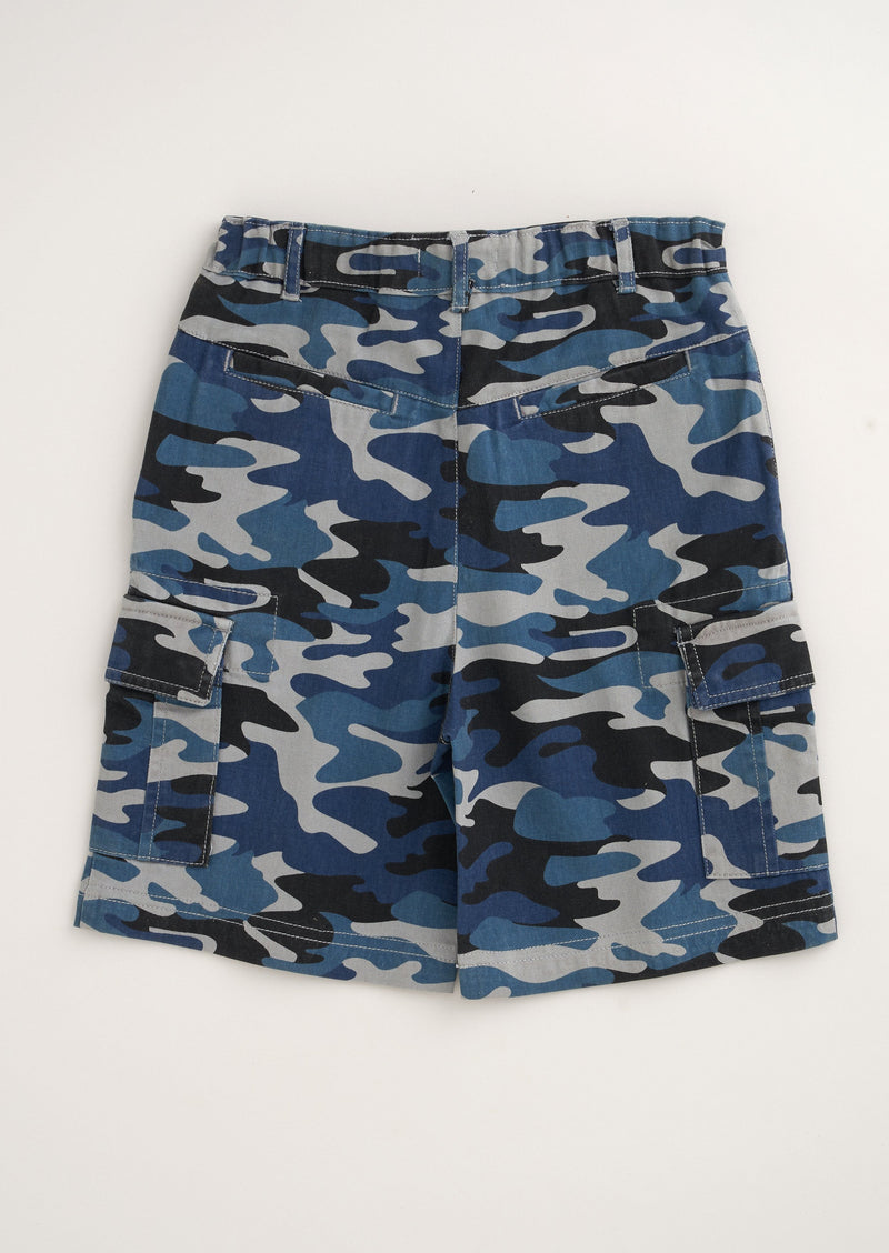 Boys Woven Printed Blue Camo Shorts
