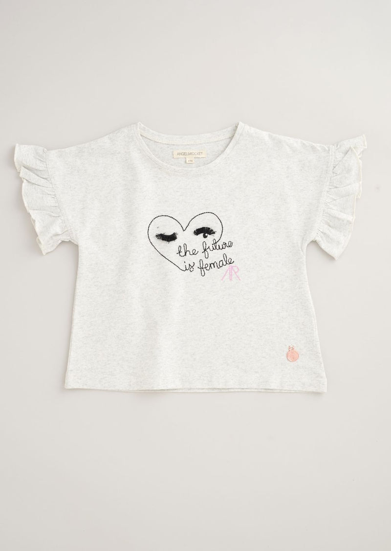 Girls Solid Grey Heart Printed T-Shirt