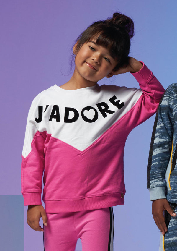 Girls Pink Chevron Slogan Printed Sweatshirt