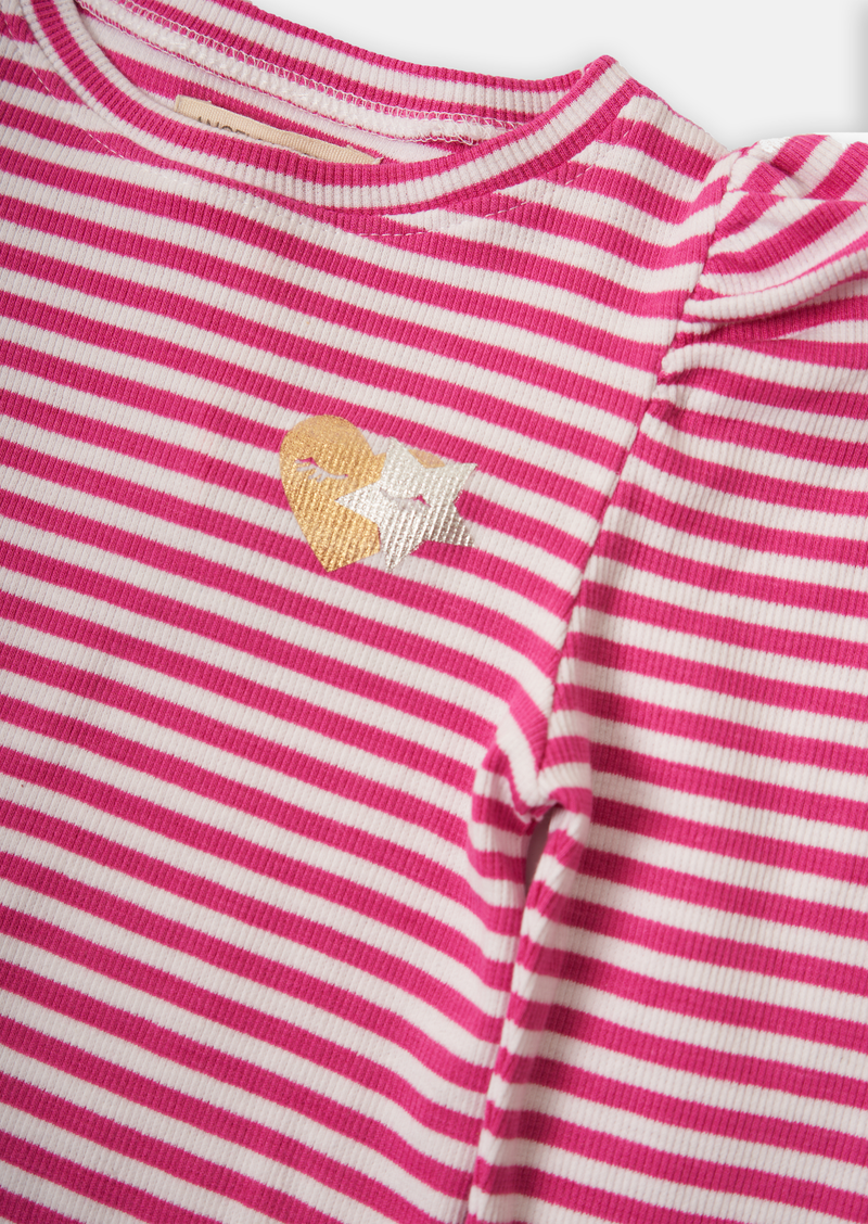 Girls Striped Full Sleeve Cotton Pink Top