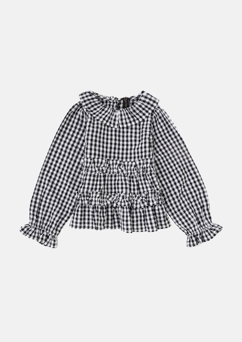 Girls Black Checked Cotton Top