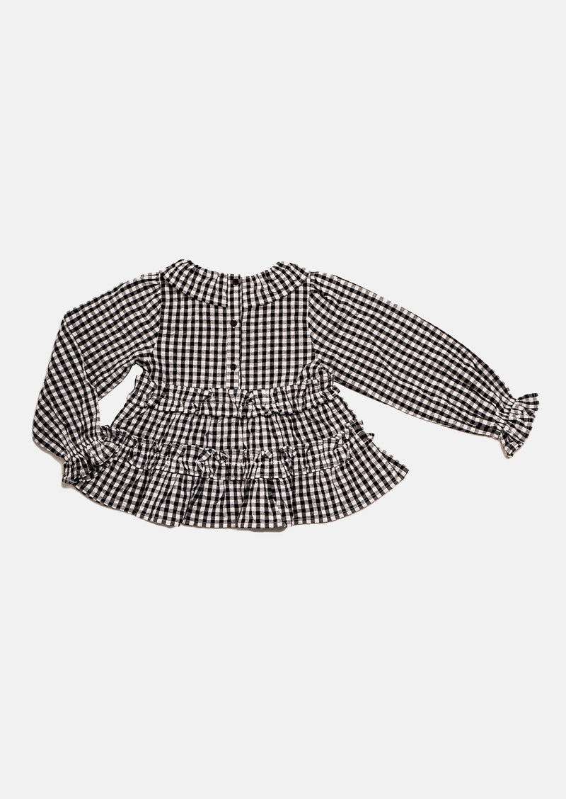 Girls Black Checked Cotton Top